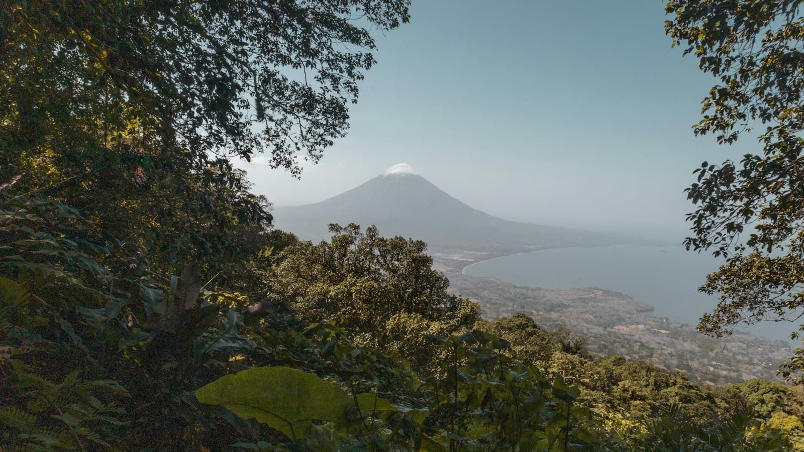 Concepción volcano on Ometepe island seen through the forest above Lake Nicaragua