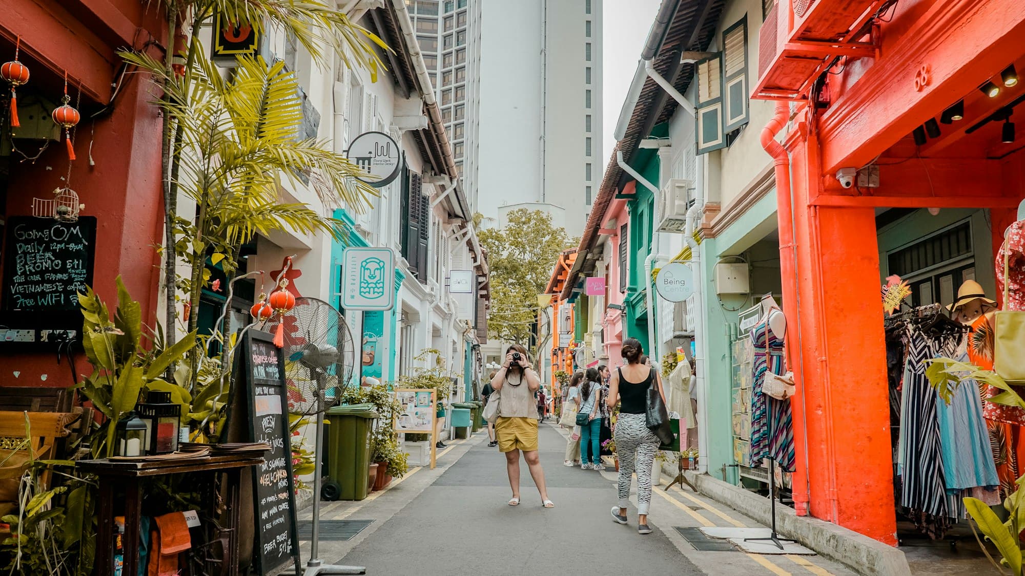 Colorful shophouses along Haji Lane in Singapore's Kampong Glam