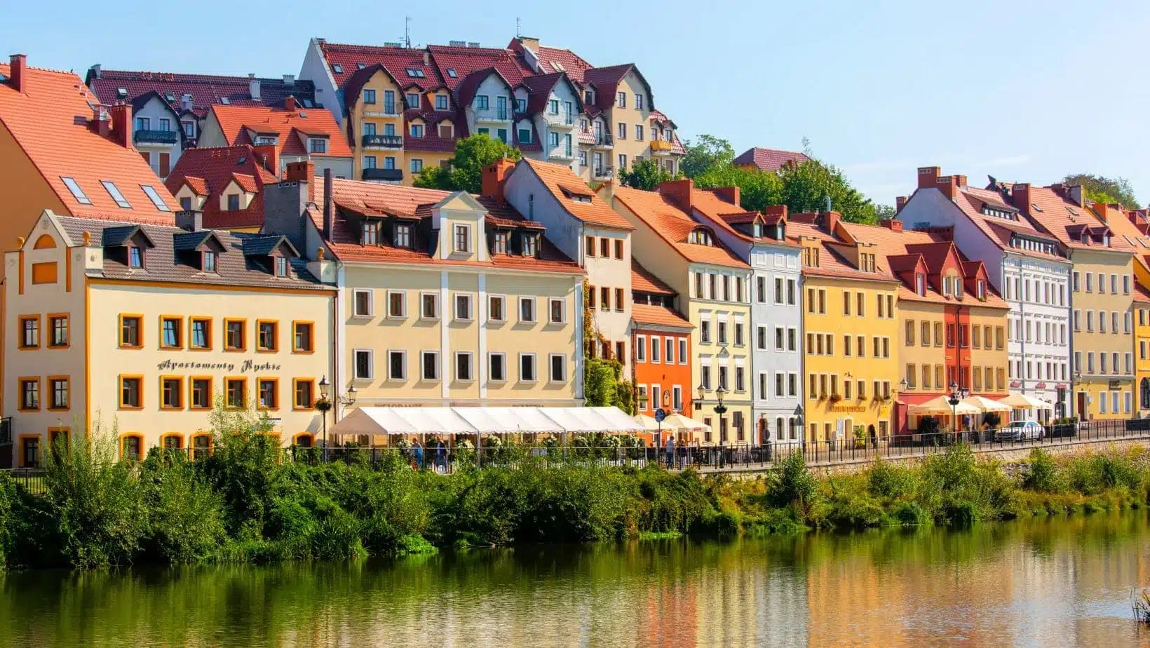 Colorful riverside houses in Zgorzelec, Poland