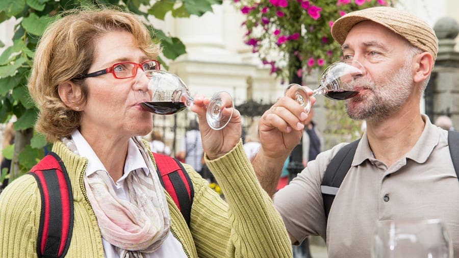 A couple enjoying a wine tasting